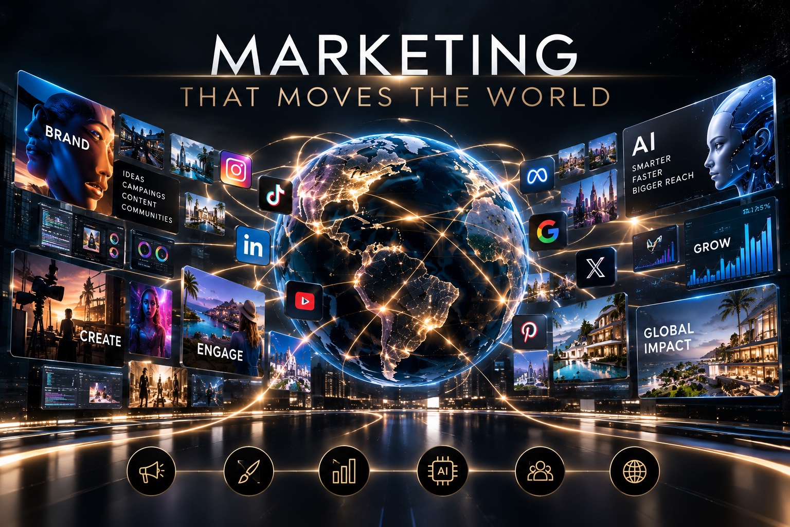 Marketing that moves the world: brand, content, social platforms, AI and global reach